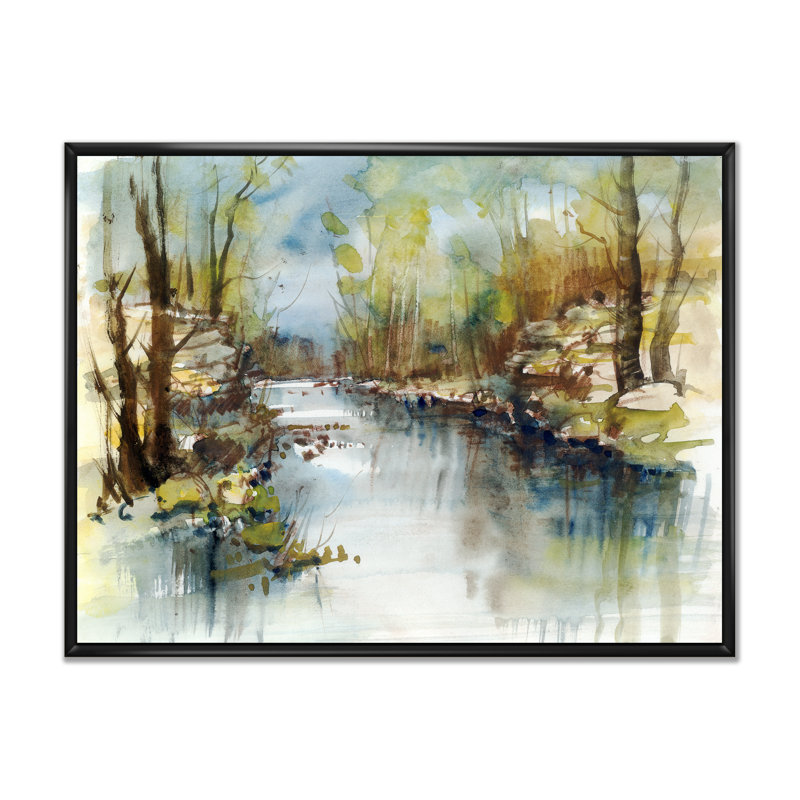 «Summer River Landscape II», reproduction sur toile flottante, H 30 po x l 40 po x P 1,5 po, Cadre flottant noir