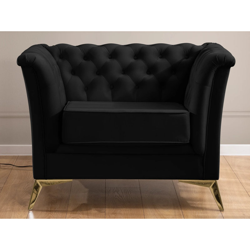 Whitby Velvet Chesterfield Chair, Black, Gold
