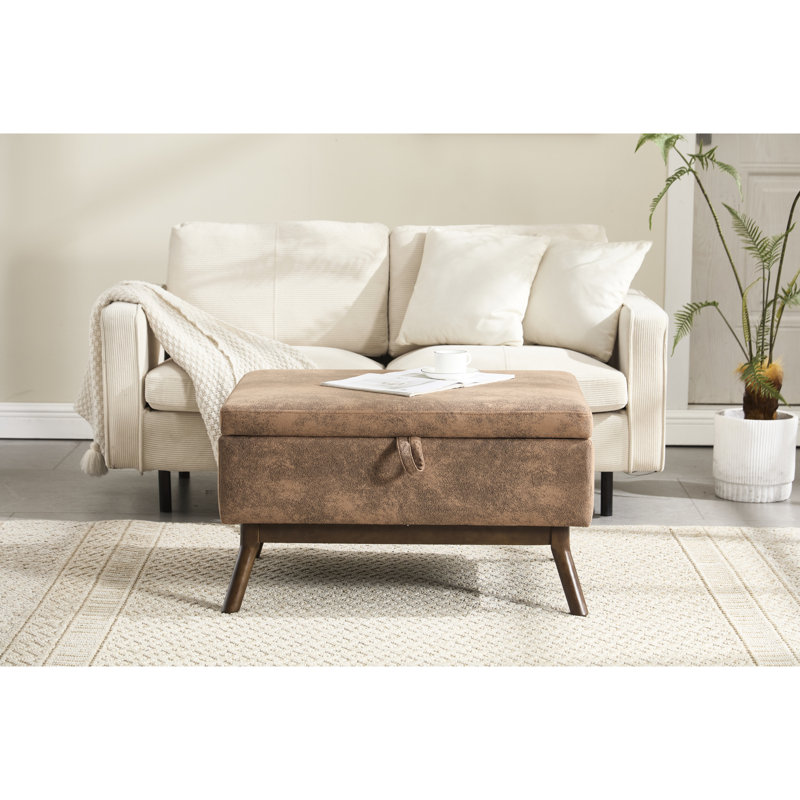 Banc de rangement pour table basse avec revêtement en microsuède et fabrication en bois massif pour le salon