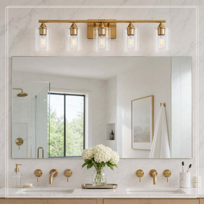 Luminaire pour meuble-lavabo de salle de bain 5 lumières en or brossé Luxury
