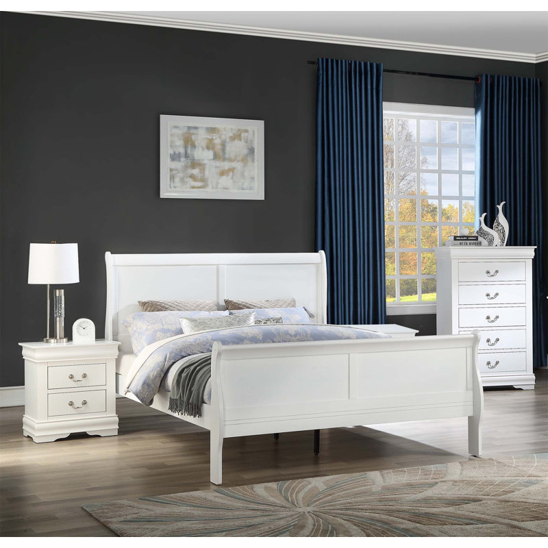 Commode contemporaine Louis Philip avec cinq tiroirs spacieux, fabrication en bois massif et finition blanche élégante pour un grand rangement