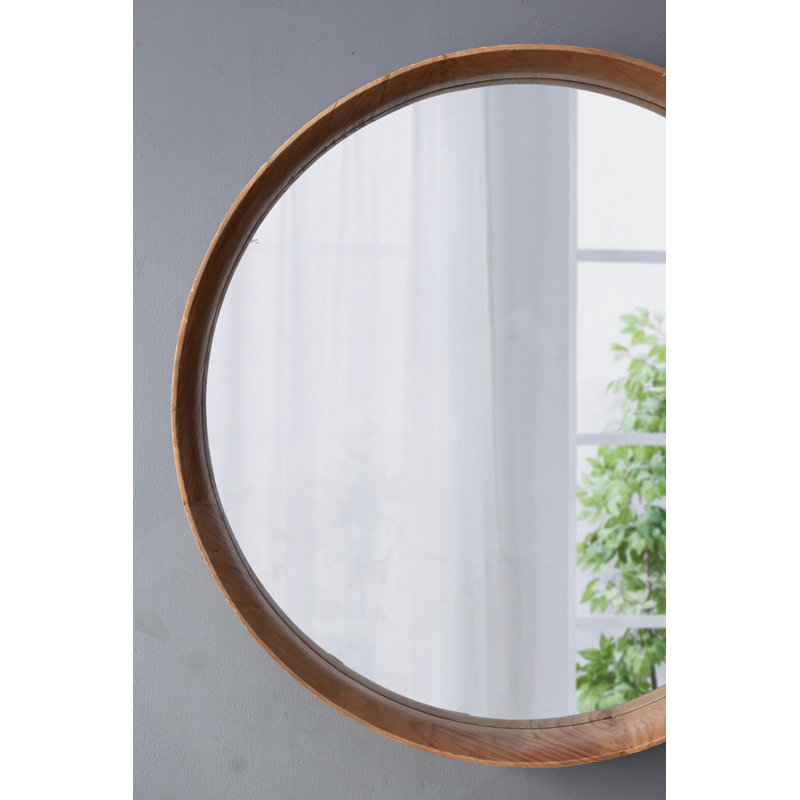 31.5" Round Pine Wood Mirror