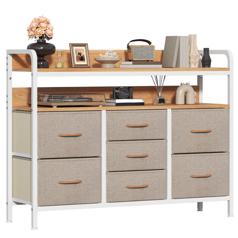 Metal 30cm W 7 - Drawer Chest of Drawers, Beige