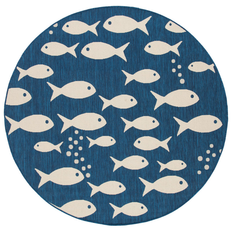 Tapis intérieur / extérieur bleu marine / beige Avani, Rond 6 pi 7 po