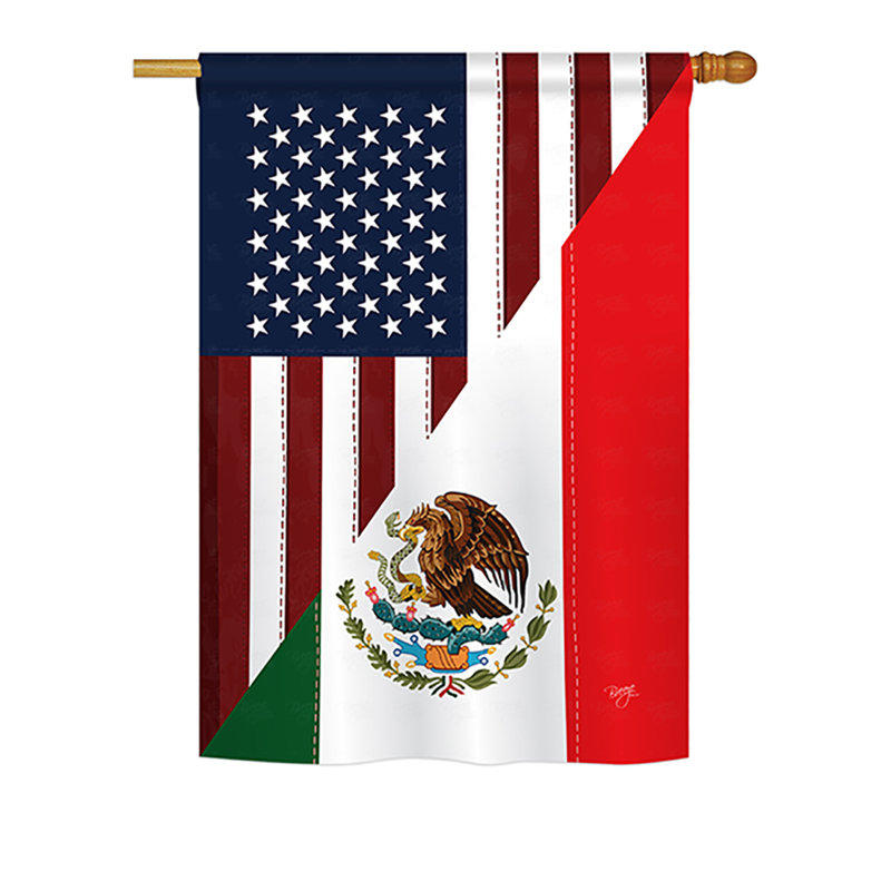 Drapeau de maison en polyester à 2 côtés us-mexique amitié, H 18,5 po x l 13 po