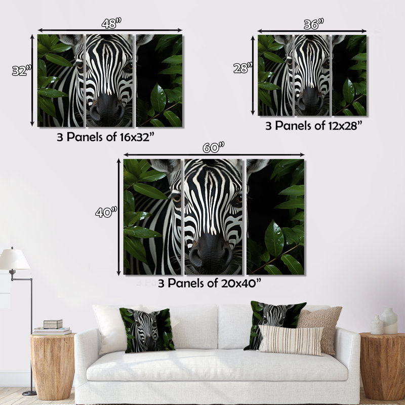 «Striking Zebra Patterns III», reproduction sur toile 3 pièces, H 40 po x l 60 po x P 1 po