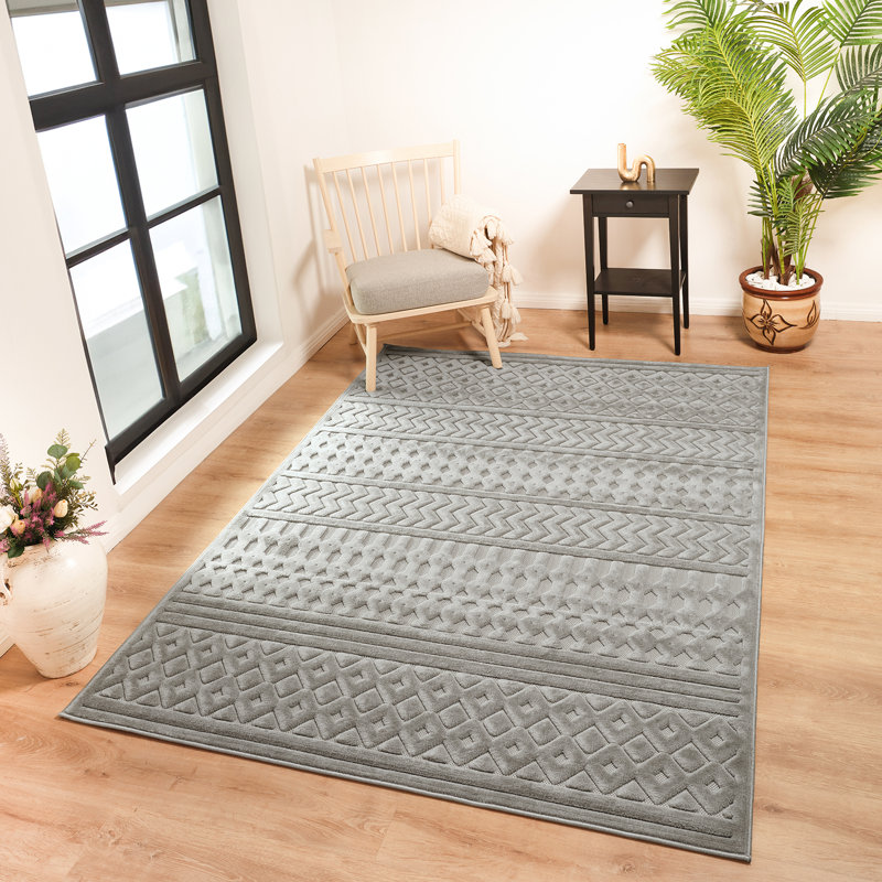 Syier In- & Outdoor Scandi Modern White Area Rug, Rectangle 13'4" x 18'4"