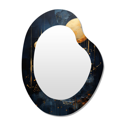 Moon Blue And Gold Cerulean Crescent Dreams - Moon Asymmetrical Shapes - Modern Large Wall Mirror