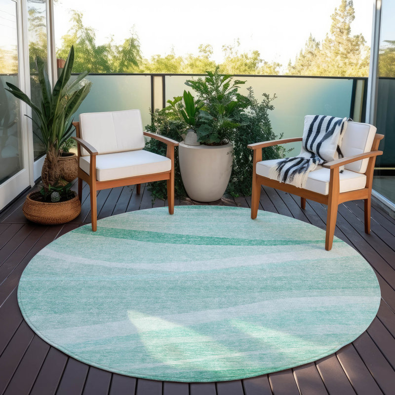 Florence Teal Washable Indoor-Outdoor Rug - , 8' x 8'
