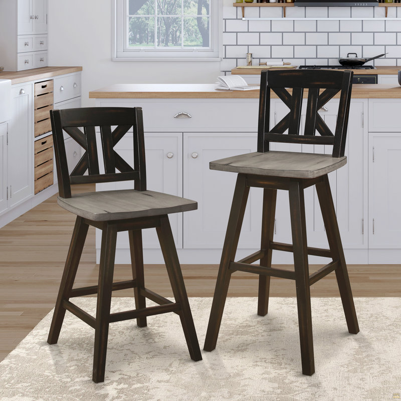 Ensemble de 2 chaises hauteur pub, Tabouret de bar (siège d'une hauteur de 28,5 po), Gris / Noir