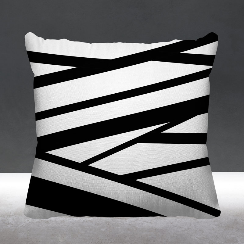 Coussin décoratif intérieur / extérieur Risley Minimalist, Noir, H 15 po x l 15 po, Carré