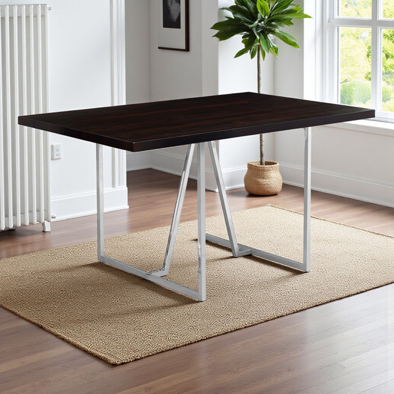 Table de salle à manger Ken avec base en métal chromé et plateau espresso, H 29,73 po x l 59,79 po x P 35,84 po