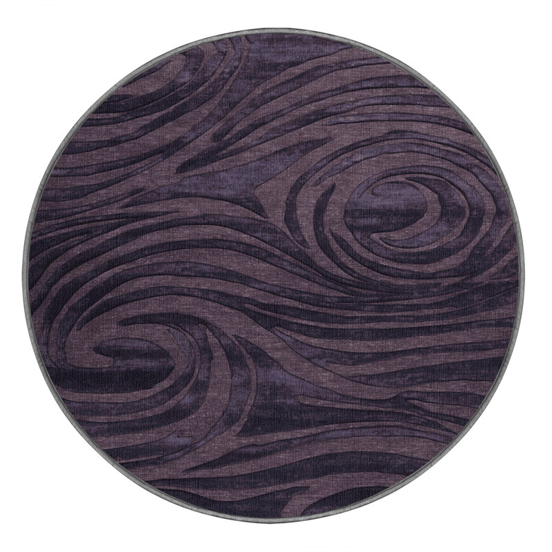 Machine Washable Abstract Purple Area Rug, Round 3'
