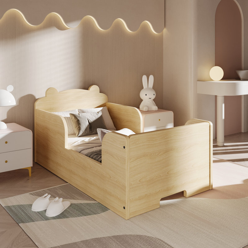Toddler Solid Wood Bear Shaped Floor Bed, Natural