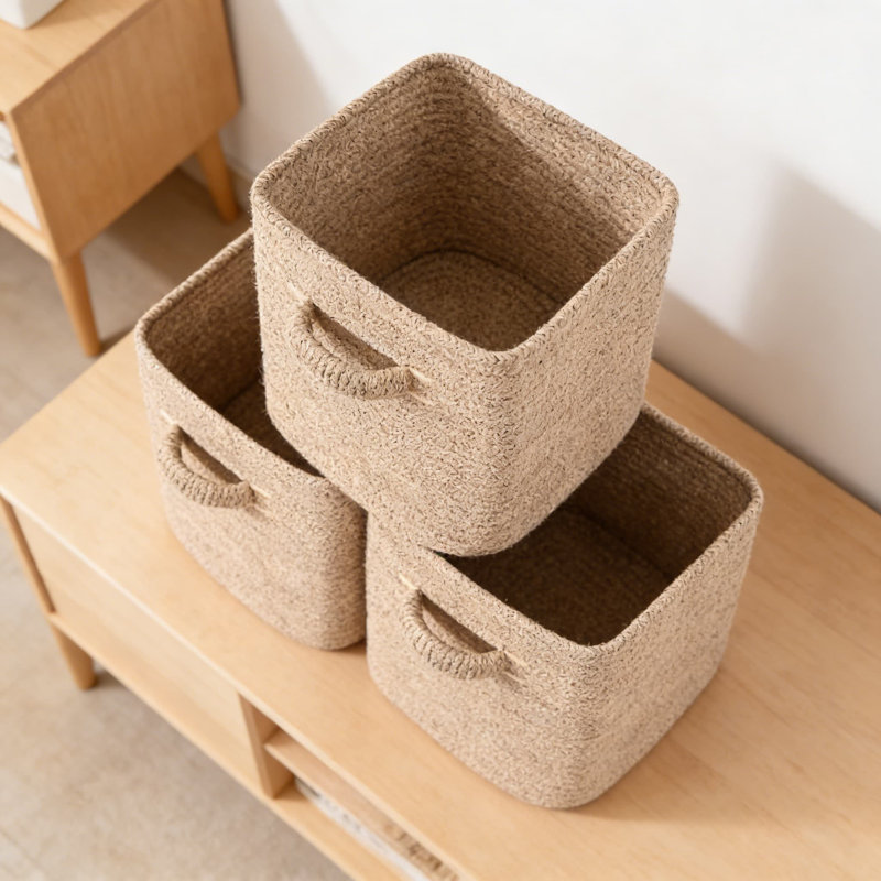 3 Pack Cube Storage Bins, 13 Inch Woven Storage Baskets With Handles For Organizing Shelves, Closets, Bathroom, Nursery And Living Room