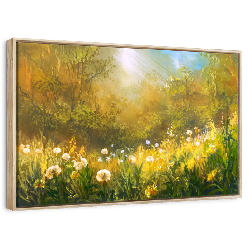 Champ de pissenlits, Cadre flottant en bois naturel, 37 po x 25 po