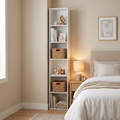 6-Tier Bookcase, Tall & Slim Bookshelf For Small Spaces, White