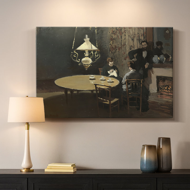 Claude Monet "Intérieur, après le dîner (Intérieur, après-dîner)" - Art mural de qualité musée sur toile tendue, 18 x 27