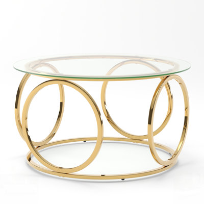 Modern Round Glass Top Coffee Table With Circular Metal Frame, Contemporary Accent For Living Room And Office
