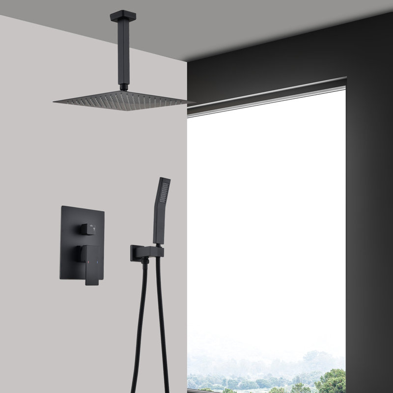 Ceiling Mounted Shower System Matte Black - Handheld & 16" Head Kink Extra Long Hose, High Long-Lasting Build For Continued Use,
