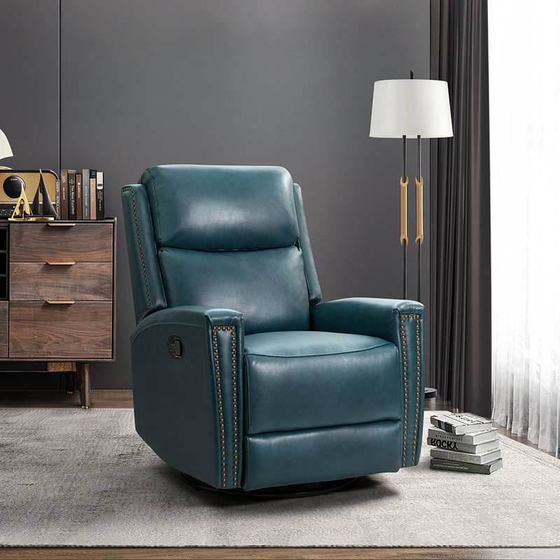 Fauteuil inclinable manuel pivotant en cuir véritable Chikako, Cuir véritable turquoise