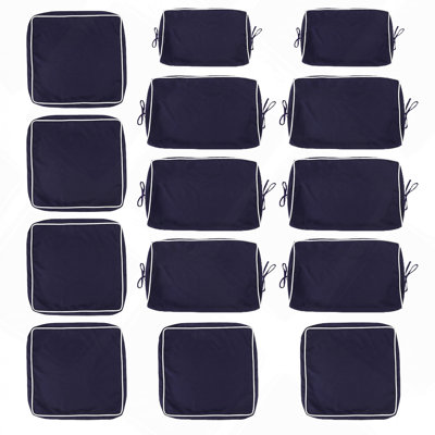 Ensemble de 14 housses de coussin pour canapé d'angle extérieur 7 pièces (6 places) en rotin tressé, housses de coussin zippées seulement, bleu marine