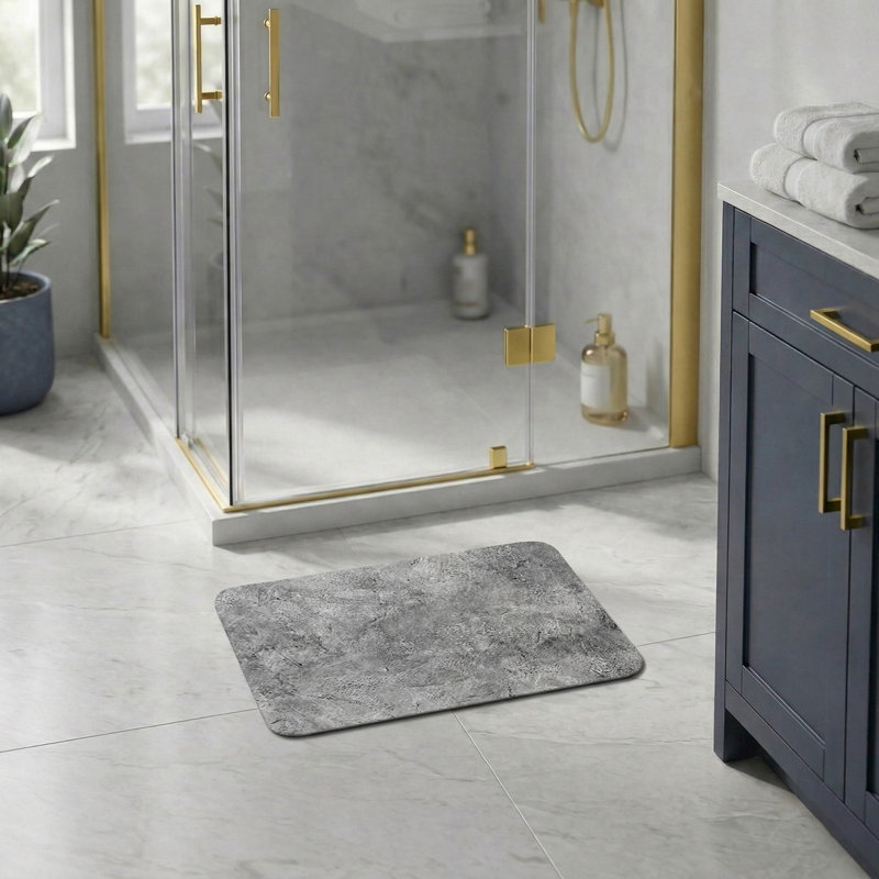 Decorative Bath Mat 24x18 – Ultra Absorbent Quick Dry Rug with Anti-Slip Rubber Backing, Gray Concrete