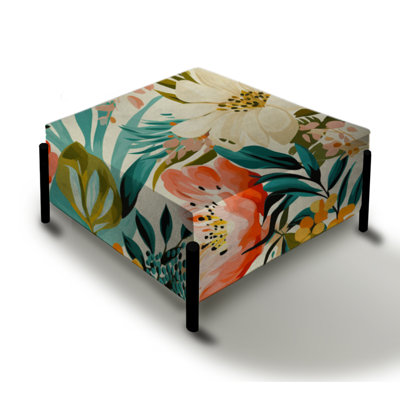 Botanical In Beige And Green I - Tropical Large Square Ottoman