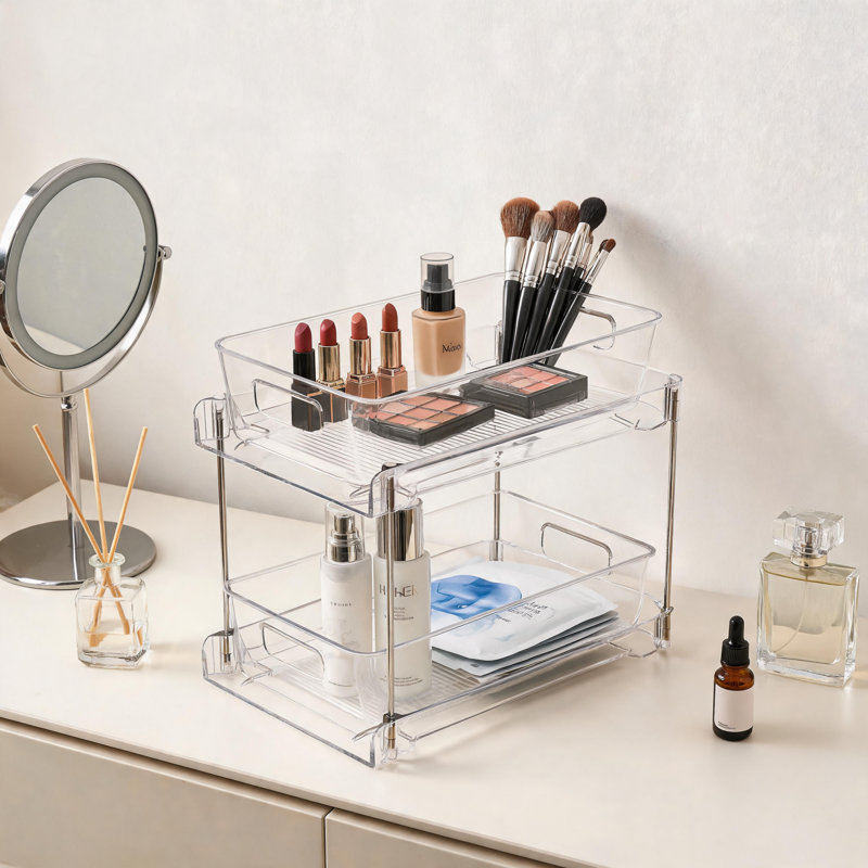 Ensemble de trois tablettes de rangement transparentes à trois couches, boîte de rangement en plastique pour comptoir d'évier de cuisine et de salle de bain