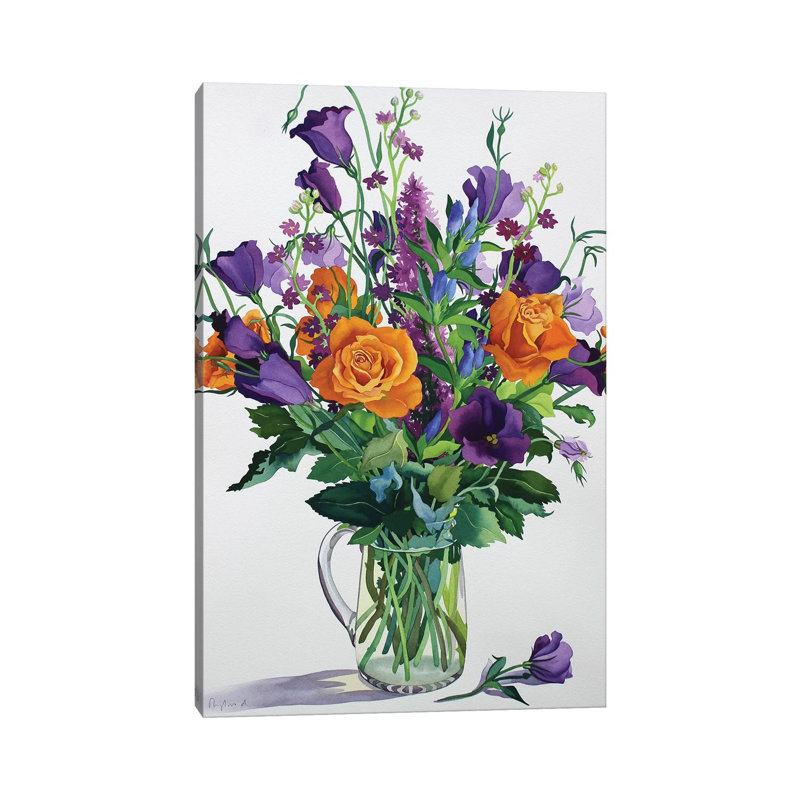 Orange and Purple Flowers 1 Piece Wrapped Canvas Painting, 30.48 cm H x 45.72 cm W