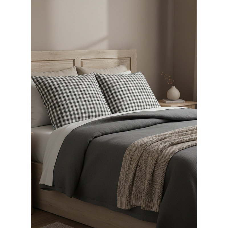Printed Pillows Linen Gingham Accent Pillow, Gray, Square 26", Pillow Cover Only - No Insert
