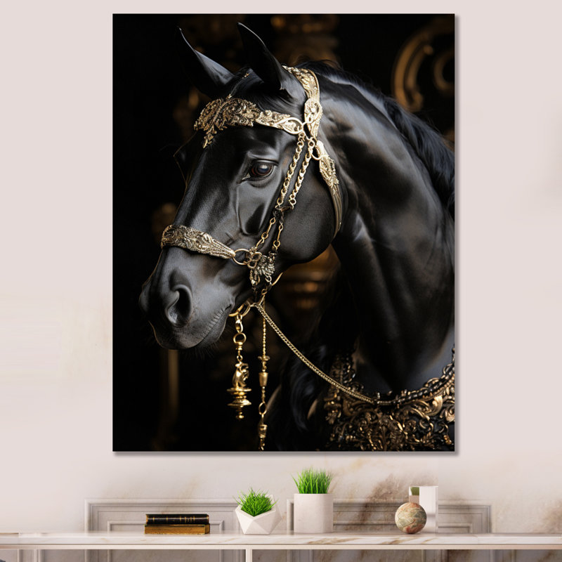«Black Gold Horse», reproduction sur toile, H 40 po x l 30 po x P 1,5 po, Toile tendue
