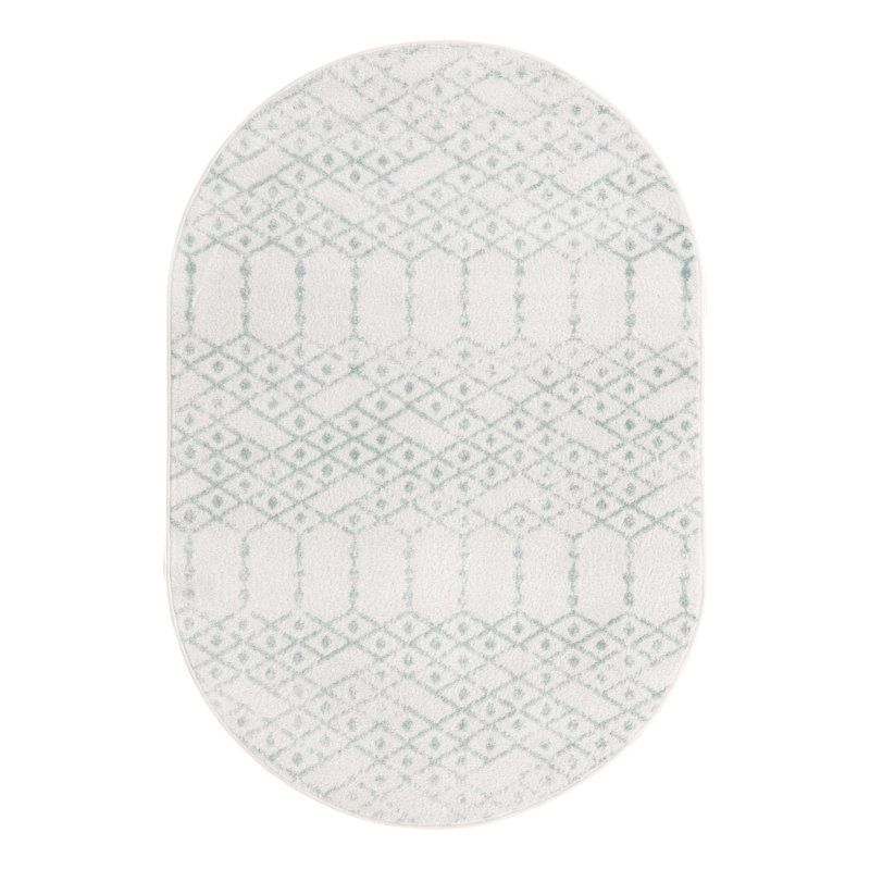 Tapis ivoire à motif géométrique ivoire d'Igon, Ovale 4 pi x 6 pi