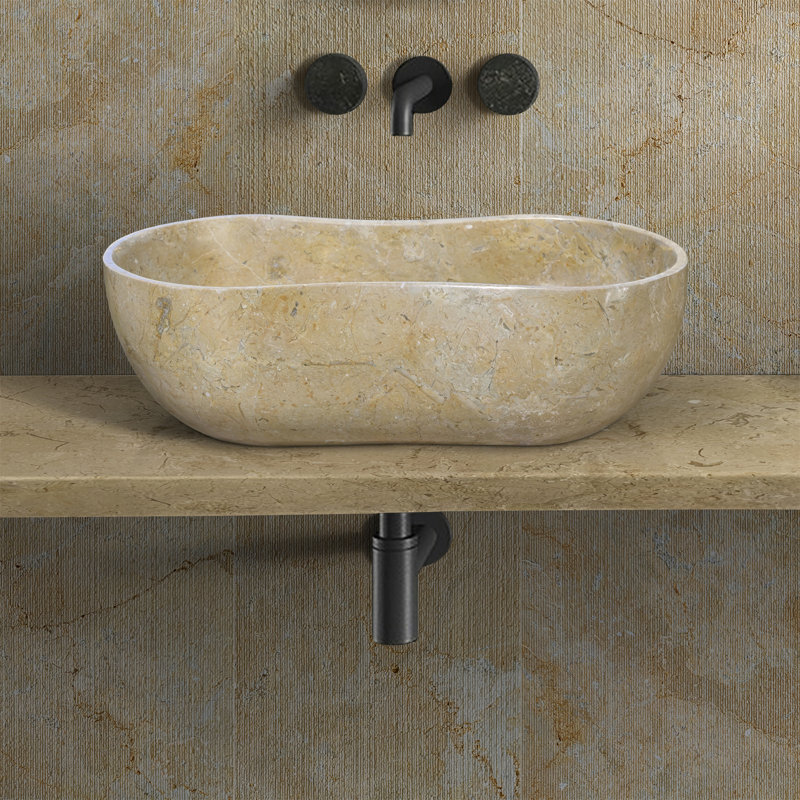 Lavabo vasque de salle de bain en marbre naturel beige doré jaune, Doré