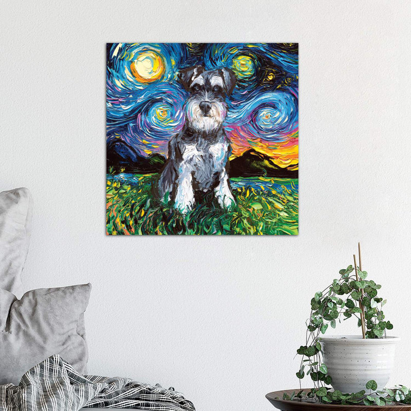 Schnauzer Night by Aja Trier - Wrapped Canvas Painting, 45.72 cm H x 45.72 cm W x 3.175 cm D