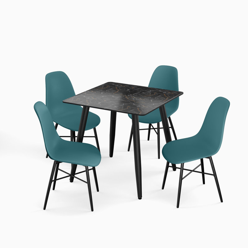 4 - Person Dining Set, Ocean, Black Marble