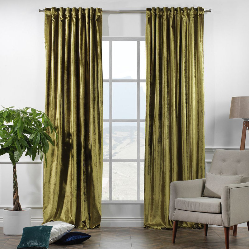 Panneau de rideau simple doublé occultant en velours brillant extra large et très long, L 100 po x L 180 po, 24 lime