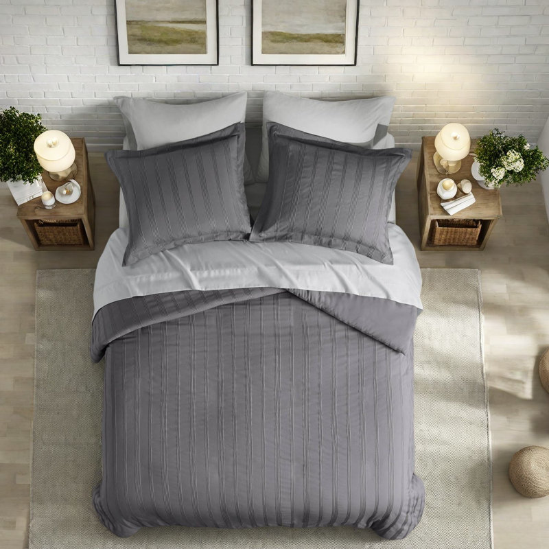 Ensemble de literie pour lit double moderne en polyester tissé à rayures de style hôtelier