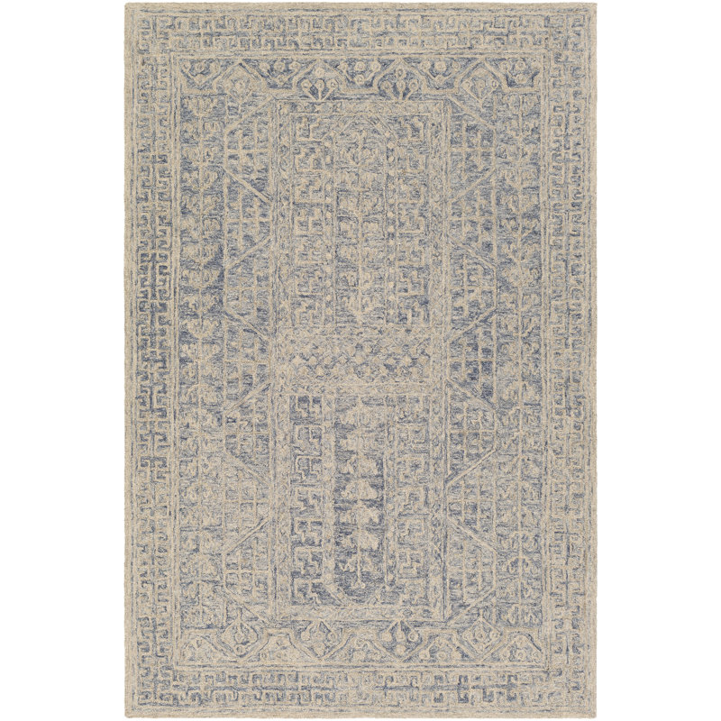Bergmann Oriental Hand-Tufted Wool Navy/Beige Area Rug, Rectangle 8' x 10'