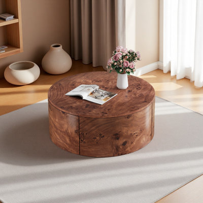 Table basse rotative en bois avec 2 tiroirs, plateau tournant à 360 °