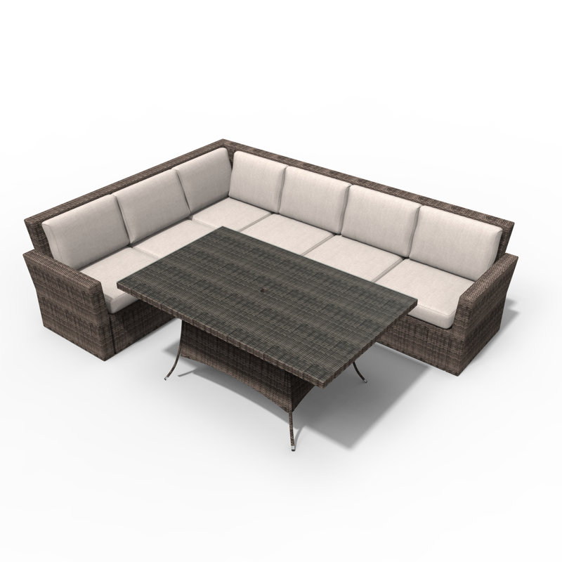 Ensemble de conversation modulaire en rotin 5 pièces avec coussins, Beige, Brun