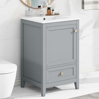 Meuble-lavabo de 20 po avec lavabo, armoire avec porte à fermeture douce, support de rangement et 1 tiroir