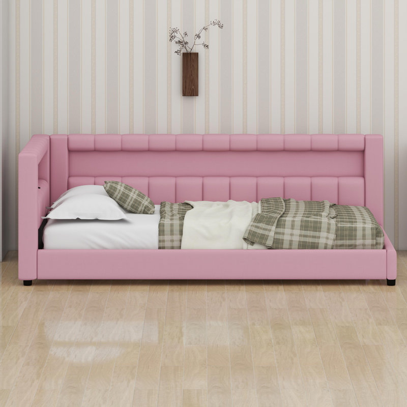 Stylish Platform Bed with Integrated Tech Features: USB Ports and LED Perimeter Lighting, Pink