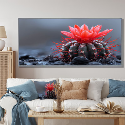 Cactus rouge et vert, gouttes de pluie, art mural cactus floral