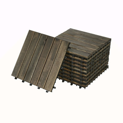 10 tuiles de terrasse à motif à rayures imbriquées, plancher carré en bois franc d'acacia 12 "x 12" pour patio, banc, côté piscine
