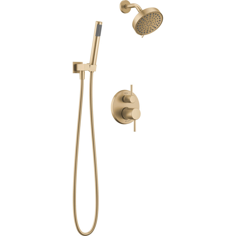 Delta Modern Round Shower System Faucet Set, Brushed Gold 6-inch Shower Head and Handle Set, Valve Trim Kit, Champagne Bronze (Valve Not Included)