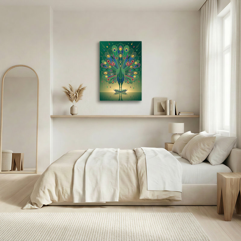 «Gallery Wrap», art mural sur toile pour le salon, la chambre à coucher, le bureau ou le vestibule - décoration murale décorative avec motif paon