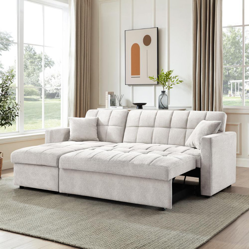 Harriet 3 Seater Sofa Bed, White Linen