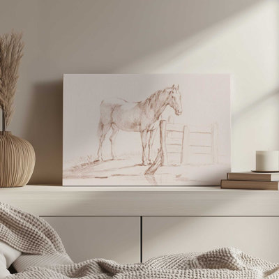 "Cheval debout à une clôture" par Jean Bernard, reproduction d'art sur toile