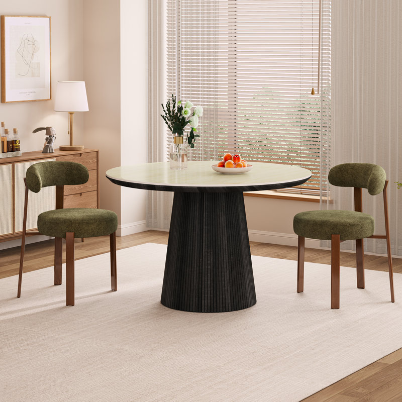 Ensemble de table de salle à manger 2 personnes Adwin avec table ronde de 47,24 po et chaises rembourrées, Vert